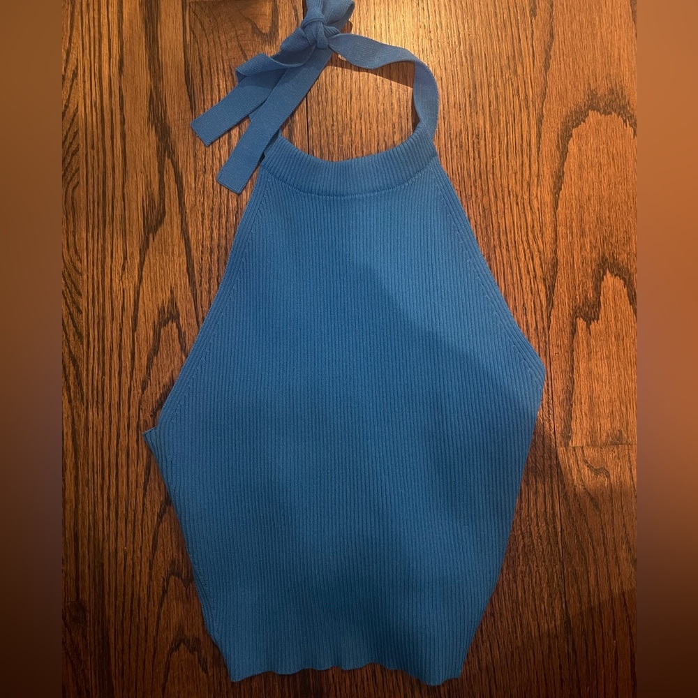 Blue Zara halter neck ribbed crop top. Size S